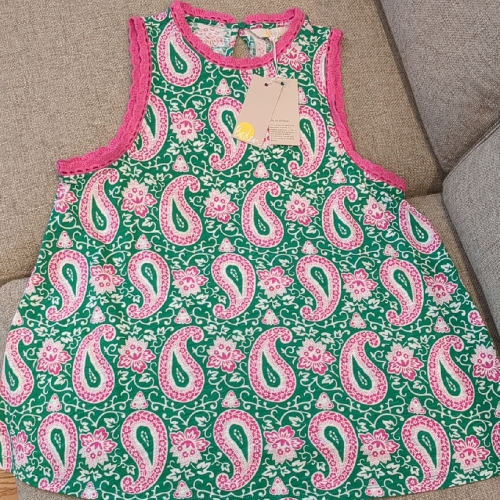 Boden NWT Green and Pink Paisley Women's Tank Top US Size 6